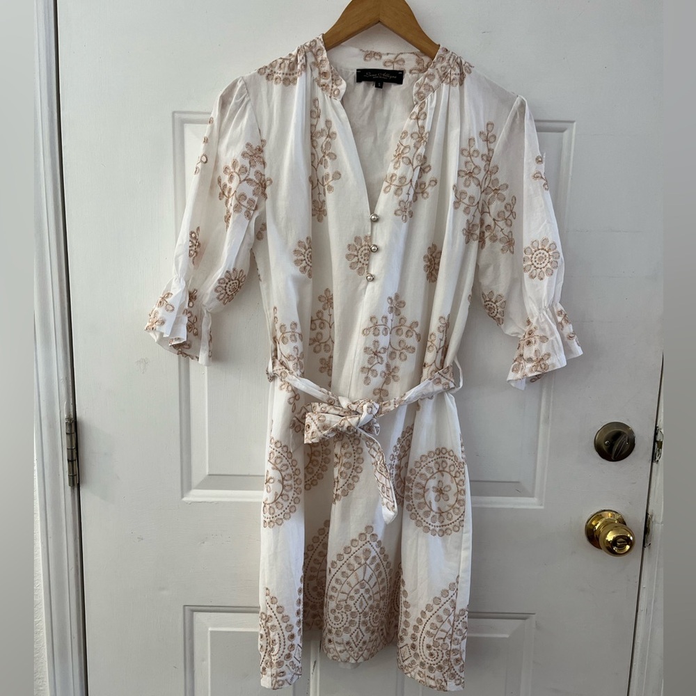 Luna Allegra Made In Italy White Floral Eyelet Summer Vacation Dress Sz sm